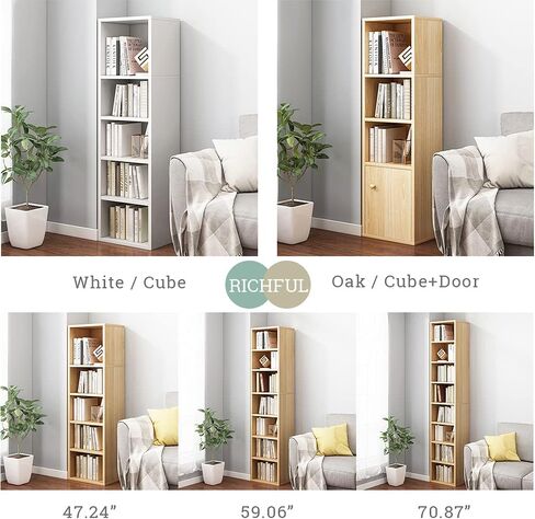 IOTXY Small Narrow Corner Bookcase - 71 Inches Tall Gap Freestanding Storage Cabinet, 8 Lattices Open Shelves Tower Rack, Cubes Bookshelf in Oak in Saudi Arabia