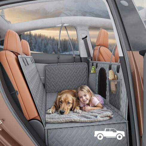 YITAHOME XL Dog Back Seat Extender for Truck, Dog Car Seat Cover with Hard Bottom Support 440LB, Pet Protector with Mesh Window, Waterproof and Scratch-Proof, for Full-Size Trucks, SUV in Saudi Arabia
