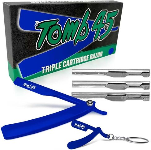 Tomb 45 Triple Cartridge Razor Holder | Disposable Razor Safety Handle For Barbers | 100% Metal Grip & 3 Adjustable Blade Exposure Options For Shaving | Men's Straight Edge Razors Manual Shaver (Black) in Saudi Arabia