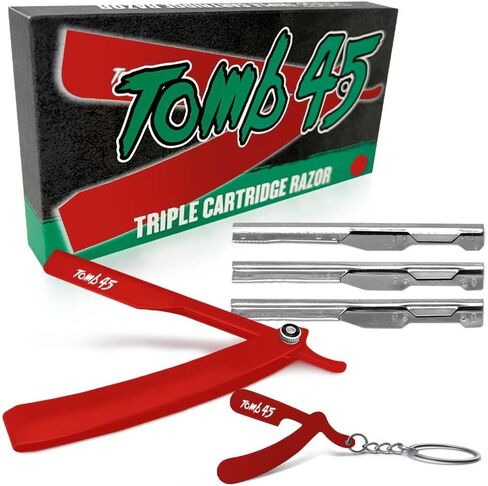 Tomb 45 Triple Cartridge Razor Holder | Disposable Razor Safety Handle For Barbers | 100% Metal Grip & 3 Adjustable Blade Exposure Options For Shaving | Men's Straight Edge Razors Manual Shaver (Black) in Saudi Arabia