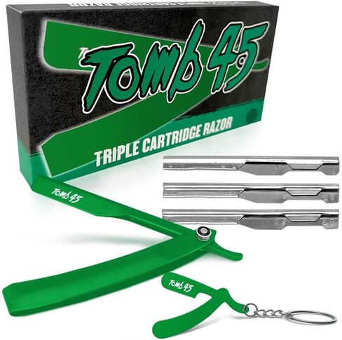 Tomb 45 Triple Cartridge Razor Holder | Disposable Razor Safety Handle For Barbers | 100% Metal Grip & 3 Adjustable Blade Exposure Options For Shaving | Men's Straight Edge Razors Manual Shaver (Black) in Saudi Arabia