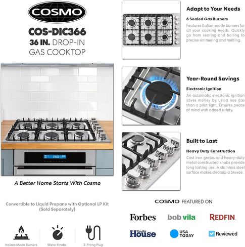 COSMO 640STX-E 24 بوصة. موقد غاز مع 4 شعلات محكمة الغلق، طباخ مسطح قابل للسحب مع شبكة من الحديد الزهر ومقابض معدنية مقاومة للذوبان في الفولاذ المقاوم للصدأ in Kuwait