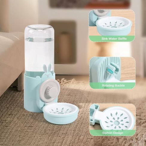 موزع مياه آلي معلق للحيوانات الأليفة، موزع مياه تلقائي على شكل أرنب سيفون أرنب قنفذ، وعاء ماء للقطط والكلاب لتعليق القفص (أزرق فاتح) in Kuwait