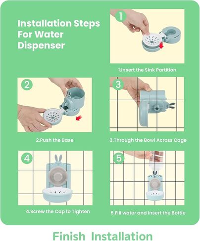 موزع مياه آلي معلق للحيوانات الأليفة، موزع مياه تلقائي على شكل أرنب سيفون أرنب قنفذ، وعاء ماء للقطط والكلاب لتعليق القفص (أزرق فاتح) in Kuwait