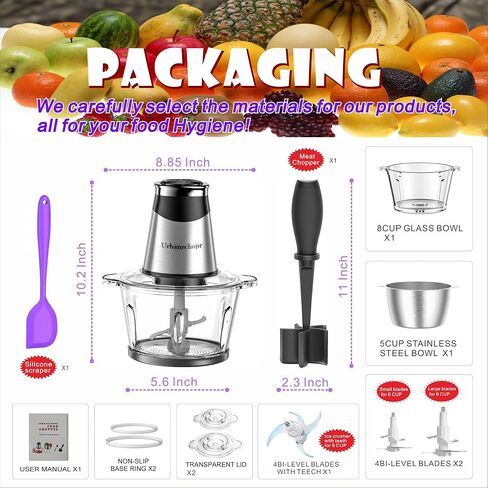 400W Electric Food Processors，Small Meat Grinder with 8 Cup and 5 Cup，2 Speed，Food Chopper Electric with 3 Sets 4 Bi-Level Blades，Meat chopper for home Use & Baby Food in Saudi Arabia