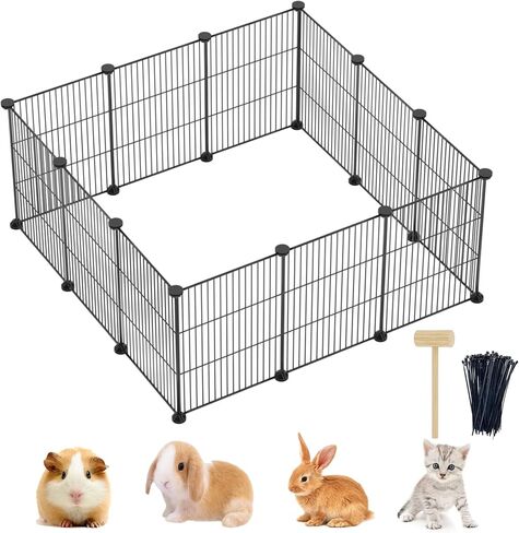 Pet Playpen, Small Animals Playpen, DIY Encrypted Metal Wire Rabbit Fence, Guinea Pigs Cages, Puppy Kitten Playpen, Indoor & Outdoor Yard Fence for Small Animals 12 Pcs Panels Black in Saudi Arabia