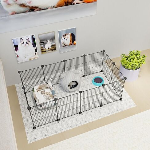 Pet Playpen, Small Animals Playpen, DIY Encrypted Metal Wire Rabbit Fence, Guinea Pigs Cages, Puppy Kitten Playpen, Indoor & Outdoor Yard Fence for Small Animals 12 Pcs Panels Black in Saudi Arabia