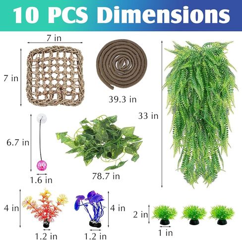 Hamiledyi 10PCS Bearded Dragon Tank Accessories Reptile Hammock with Jungle Vines Artificial Plants Leaves Reptile Terrarium Decoration Set Habitat Decor Accessories for Lizard Gecko Chameleon Snake in Saudi Arabia