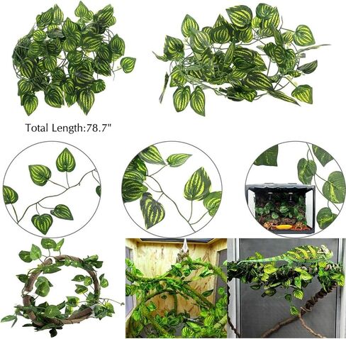 Hamiledyi 10PCS Bearded Dragon Tank Accessories Reptile Hammock with Jungle Vines Artificial Plants Leaves Reptile Terrarium Decoration Set Habitat Decor Accessories for Lizard Gecko Chameleon Snake in Saudi Arabia