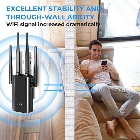 Newest 2025 WiFi Extender Signal Booster, 200% More Coverage Than Ever, Longest Range Wireless Internet Repeater and Signal Amplifier w/Ethernet Port, 6X Faster Access Point,1-Tap Setup in Saudi Arabia