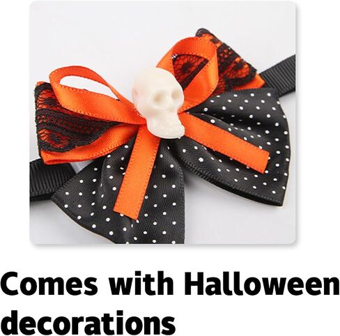 Halloween cat Collar with Bow tie, Detachable Skeleton Kitten tie, Pumpkin Autumn Kitten Collar, Halloween Costume for Cats, Suitable for Both Male and Female Cats in Saudi Arabia