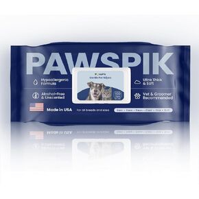 Made in USA Premium Pet Wipes with All Natural Ingredients for Dogs & Cats, Body, Ears, Face, Butt & Paws - 8x8 Inch Large - Unscented, Ultra Thick, Hypoallergenic & Alcohol-Free (1 Pack (100 pcs))