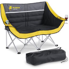 Oversized Double Camping Chair - Unique Style Two Person Camp Chair with Bag and Glass Holders - Portable Couch Camping Loveseat for Adults, Padded Folding Chairs for Outside Travel, Camping Couch