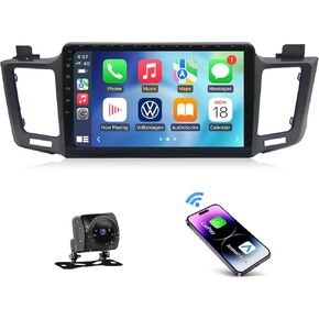 Car Stereo Radio 10.1" for Toyota RAV4 2013-2018, Support Wireless CarPlay & Android Auto,with Bluetooth 5.0, Front and Backup Camera, 4+4 Core with GPS Navigation, WiFi, DSP, AM/FM/RDS/Split Screen