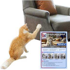 BlueDots 16 Pack X-Large Cat Scratch Deterrent Tape for Furniture, Clear Deterrent Tape, Keep Cats from Clawing Furniture, Furniture Scratching Guard Protects Couch Sofa Chair Bed