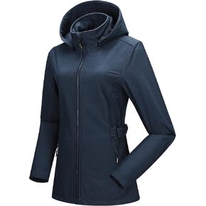 Outdoor Ventures Women's Softshell Jacket with Removable Hood, Insulated Windbreaker Waterproof Warm Fleece Lined Coat