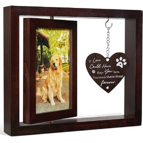 WOODEXPE Dog Memorial Gifts Rotating Pet Memorial Picture Frame Wooden for 4x6 Photo Remembrance Keepsake Sympathy Gift for Loss of Dog or Cat