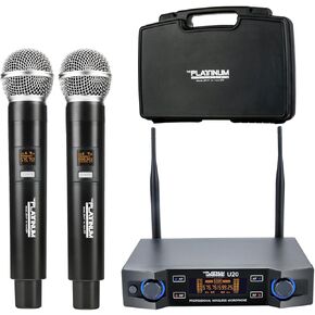 The Platinum Wireless Microphone System, Metal Professional Dual Channel Handheld Dynamic Mic System with Professional Karaoke Receiver, for Party, KTV, Meeting, Wedding, DJ, Church,200ft