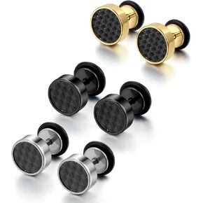 4 Pairs Unisex 6-12MM Stainless Steel Stud Earrings Set,Cupimatch Ear Piercing Plugs Faux Gauges Illusion Tunnel Screw Earrings, White