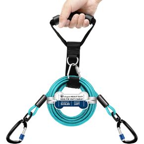 Heavy Duty Dog Tie Out Cable-Dog Leads for Yard & Camping, Rust Proof Dog Leash Cable with Carrying Handle, No Tangle Tether for Medium to Large Dogs Up to 500lbs,30ft,Black
