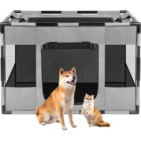 Dog Playpen, Portable Pet Playpen, Oxford Fabric Puppy Playpen, Breathable Dog Pen for Dog, Cat, Rabbit, Tent Crates Cage for Indoor/Outdoor, Top and Bottom with Zipper (M Grey)