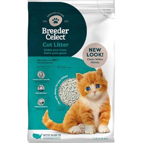 Breeder Celect® | 99% Recycled Paper Cat Litter Pellets | Highly Absorbent | Odor Control Controls Odors Naturally| Natural and Nontoxic | Low Dust and Easy to Clean | 7 lb Bag