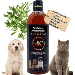 E3K9 Medicated Dog & Cat Shampoo - Antifungal & Itchy Skin Relief with Ketoc & Thymol - Hot Spot, Mange, Seborrhea Treatment - Antifungal Dog Shampoo for Yeast