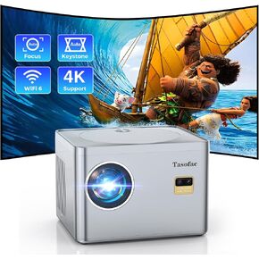 Projector 4K,【Auto Focus/Keystone】Projector with WiFi and Bluetooth, 2024 Native 1080P Outdoor Movie Projector, Auto 6D Keystone & 50% Zoom, Mini Projector for Bedroom/Home Theater with USB, HDMI