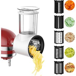 GVODE Slicer Shredder Attachment for Kitchenaid Stand Mixer, Cheese Grater Attachment for Kitchenaid with 5 Blades, Large Feed Chute Salad Maker for Kitchenaid Mixer Accessories