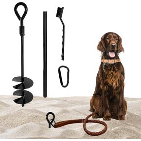 Beach Dog Stake Anchor, Dog Tie Out Stake Beach Accessories for All Dog Sizes, No tangling Dog Stake Kits for Yard, Outdoor, Beach, Trampoline,Orange