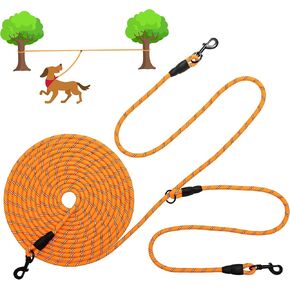 30 FT Dog Leash for 2 Dogs, Heavy Duty Dog Tie Out Trolley Runner Cable for Yard Training Camping Outdoor, Reflective Long Dog Rope Leash for Small Medium Large Dogs