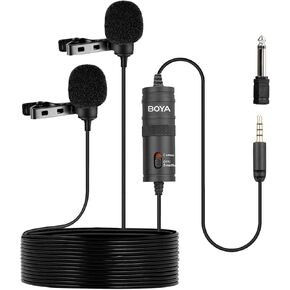 BOYA BY-M1DM Dual Lavalier Microphone,3.5mm TRRS Omnidirectional Lapel Clip-on Mic for iPhone/Android DSLR Camera YouTube Interview Vlog