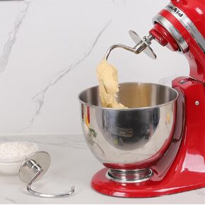 2 in 1 Mixing Bowl & Dough Hook Set for KitchenAid Tilt-head 4.5 & 5.0 Quart Stand Mixers, Stainless Steel Dishwasher Safe Attachments Replacement