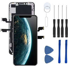 Replacement for iPhone XS MAX 6.5-inch screen repair Kit, includes 3D Touch LCD Display, Integrated Frame Assembly, and Digitizer Screen, along with a Complete Set of Tools