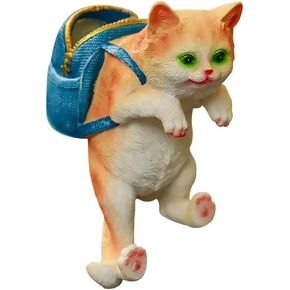 Aquarium Décor Thematic Ornaments - Orange Cat with School Bag Aquarium Decoration, Small and Large Aquarium Accessories, Office Home Decorations