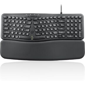 Perixx PERIBOARD-536B US, Wired Ergonomic Compact USB Keyboard - 16.34x5.71x1.61 inches Dimension - Build-in Number Pad - Detachable Wrist Rest - Silent Typing - Black