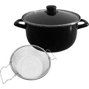Fish Fryer With Basket 4Quarts Enamel Stock Pot With Lid Sauce Pot,Deep Fryer Pot Suitable Frying Fries,Cooking Soup,Glass Glaze Easy to Clean,High temperature resistance of 900 ° F