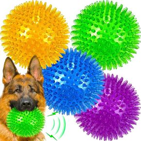 4-Pack Large Dog Balls, 4.5" Funny Squeaky Balls for Dog, Rubber Spiky Dog Balls for Large Dogs & Medium Dogs Teeth Cleaning, Dog Toy Balls for Training & Boredom Buster