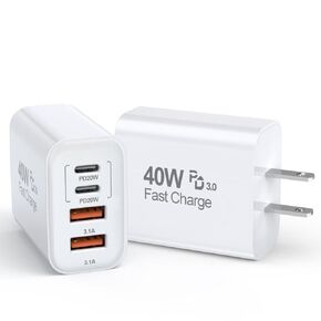 40W USB C Charging Block, 2Pack Fast iPhone 16 15 Charger Cube,4Port USB Type C Wall Charger PD&QC Power Adapter with Multiport Brick USB C Box for Apple iPhone 16/15/14/13/12/11/Pro Max/XS/X,iPad Pro