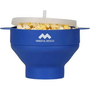 The Original Mindful Design Microwave Popcorn Popper - Silicone Bowl, BPA-Free & Dishwasher Safe (Blue)