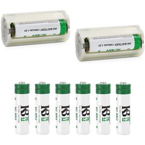 KBT 3 AA in Series to D Size Battery Holder Case Adapter Tube (3.6V /4.5V) with 6 Pack AA 1.2V 1300mAh Ni-MH Rechargeable Batteries