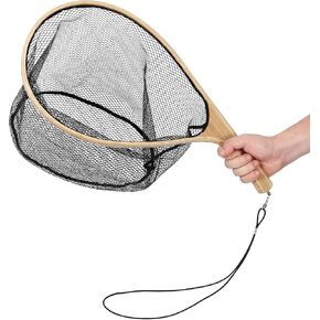 Garvee Fly Fishing Net for Trout, Curved Handle Fly Fishing Landing Net with Soft Mesh, Catch and Release Fishing Net, Handnet for Fisherman, Lightweight & Portable Fish Net