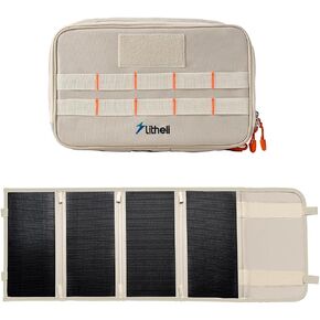 Litheli Portable Solar Panel with Bag, 24W Mini Power Generation Charger for Phone & U20 Battery, Foldable Lightweight, USB-A and USB-C Ports Adjustable Stands (4-Panel)