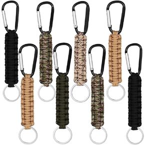 Paracord Keychain Set of 8 (Random Colors), Military Braided Lanyard with Carabiner, Utility Ring, Survival Kit Tools