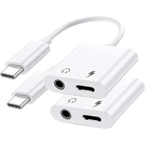 2 Pack USB C to 3.5mm Audio Headphone Jack and Charger Adapter,2 in 1 Type C to Aux Dongle Cable Cord with PD Fast Charging Compatible with iPhone 16/15 Pro Max,Galaxy S24/S23Ultra,Pixel...