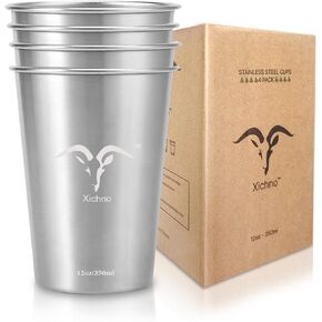 Stainless Steel Cups 12oz/350ml tumbler(4 pack) Stainless Steel Tumbler for Camping,Outdoor Picnic & Party,BPA Free Stackable & Durable & Premium Metal Drinking Glasses