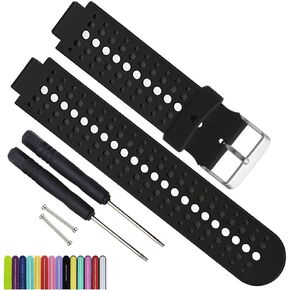 Silicone Waterproof Replacement Watch Bands and Straps With 2PCS Pin Removal Tools + 2PCS Lugs Adapters for Garmin Fouerunner 220 230 235 620 630 735 GPS Running Smart Wrist Watch (Black)