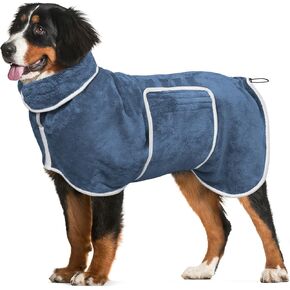 Dog Bathrobe Towel Dog Drying Coat - Super Absorbent Dog Towels Bath Robe for Drying Dogs Large, Soft Adjustable Collar & Belly Strap Fast Drying Coat Pet Dog Cat Bath Robe Towel (Blue, X-Large)