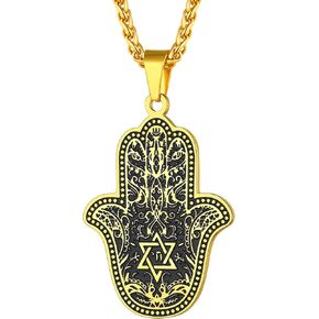 PROSTEEL Vintage Hamsa Hand of Fatima Evil Eye Necklace, Good Luck Success Amulet Jewelry, Stainless Steel Necklace for Men Women, Come Gift Box