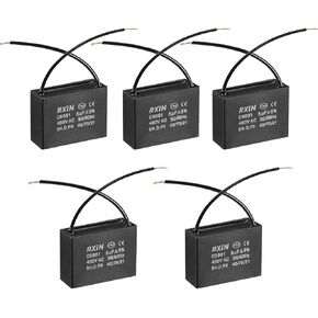 uxcell Ceiling Fan Capacitor CBB61 5uF 450V AC 2 Wires Metalized Polypropylene Film Capacitors 47x17.5x34.5mm for Water Pump Motor Generator, Pack of 5